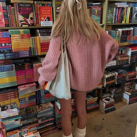 Pink Casual Women's Open Button-Front Loose Long Sleeve Knitted Cardigan - Picture 2 of 9